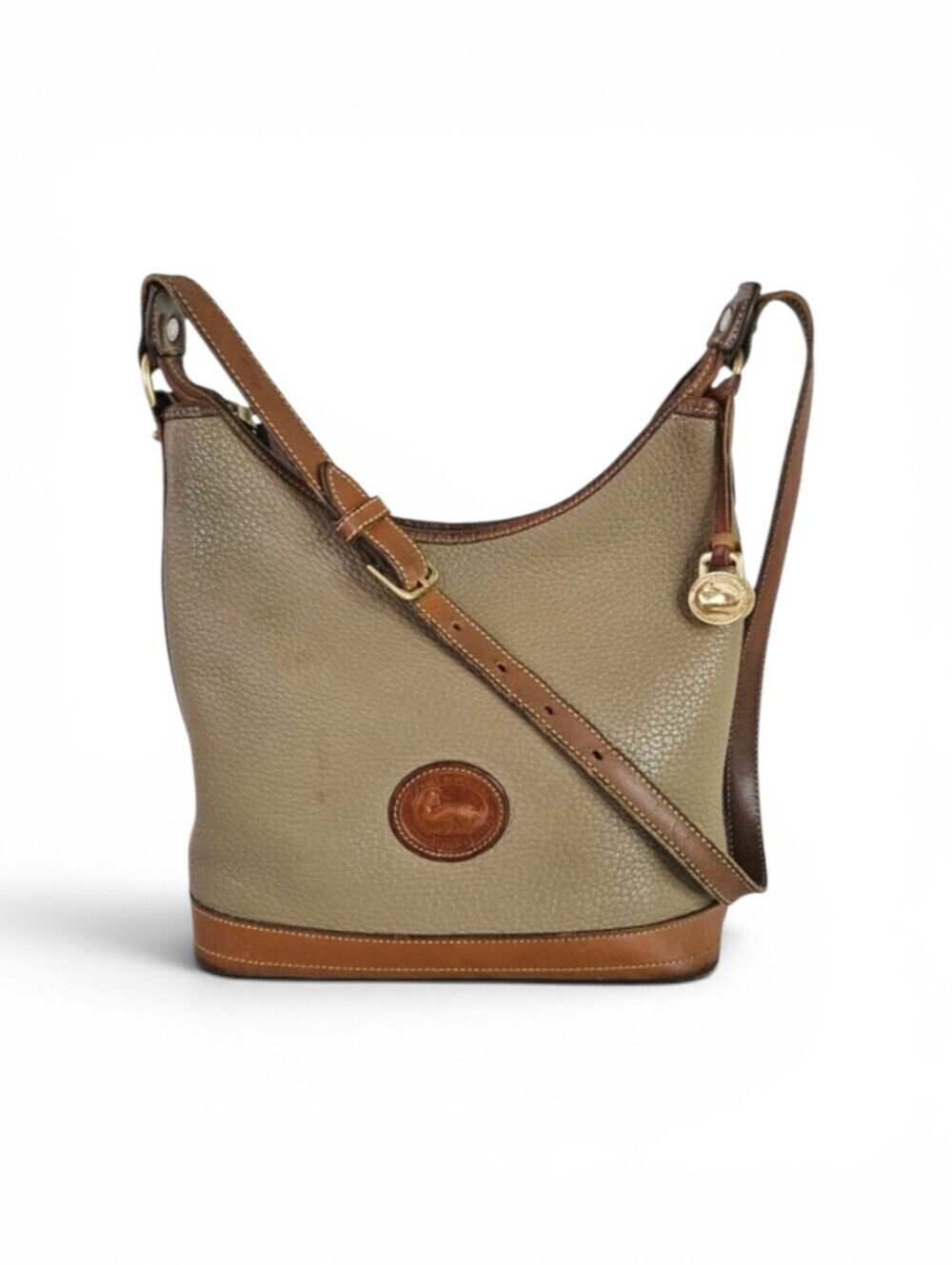 Dooney & Bourke Vintage Pebbled Leather Hobo Bag in Taupe and British Tan